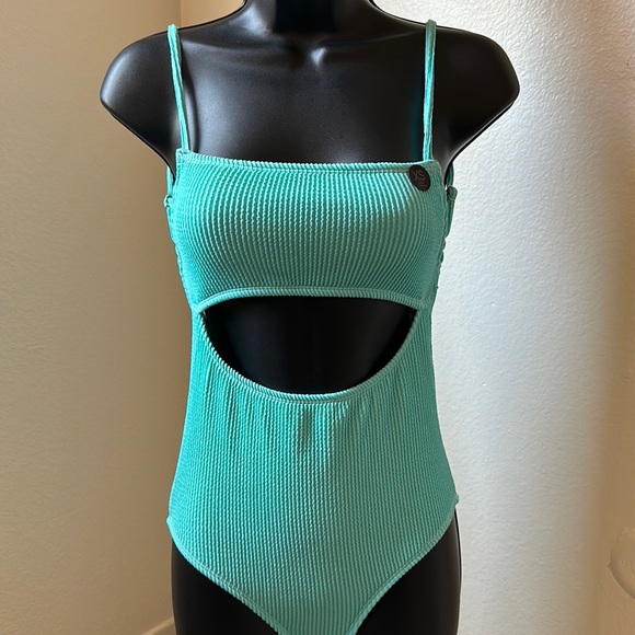 Cotton On Turquoise Crinkle Cutout One Piece Swimsuit - Picture 5 of 5